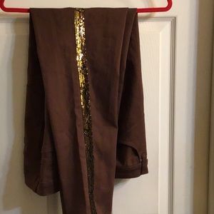 DG 2 Brown Jeans with Metallic Animal Print band down both legs.